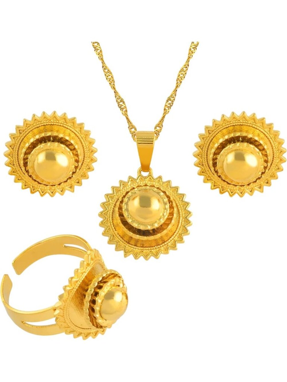 Elegant 14K Gold-Filled Eritrean Jewelry Set for Women - Necklaces, Earrings